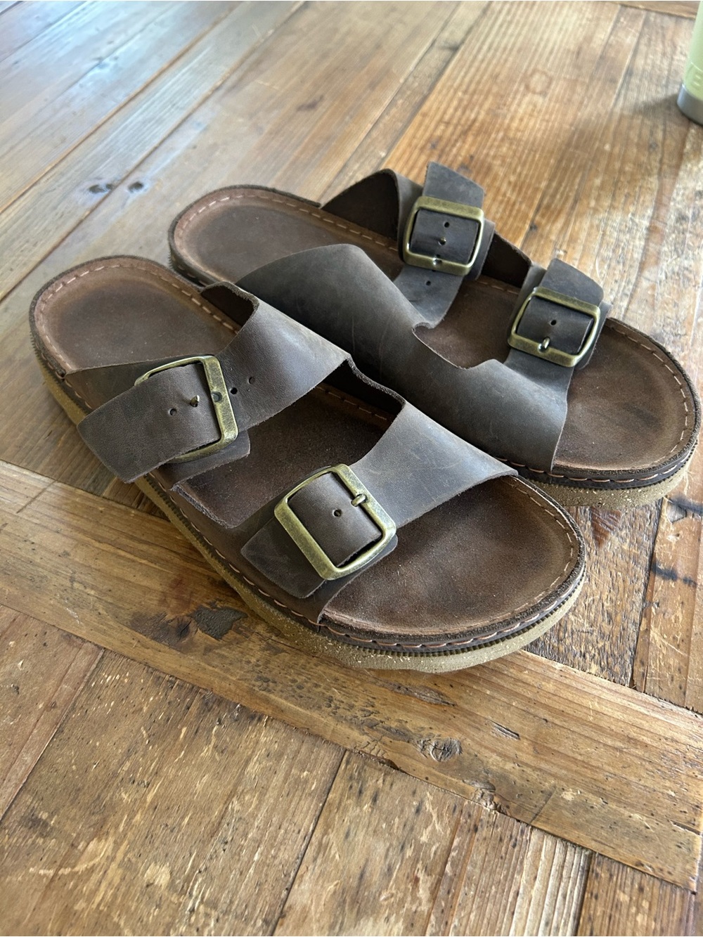 Rohde Brown Double-Buckle Slide Sandals with Adjustable Straps